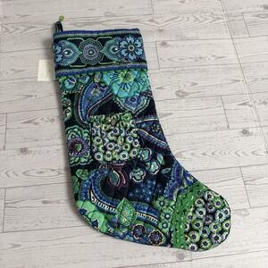 Vera Bradley Christmas Stocking‎ Blue Rhapsody Quilted Festive Holiday Bells